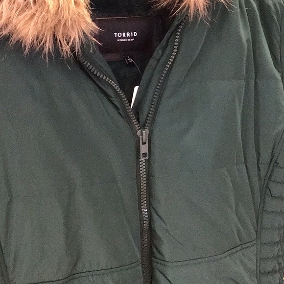 Torrid Green Puffer Jacket with Faux Fur Hood - Picture 3 of 4